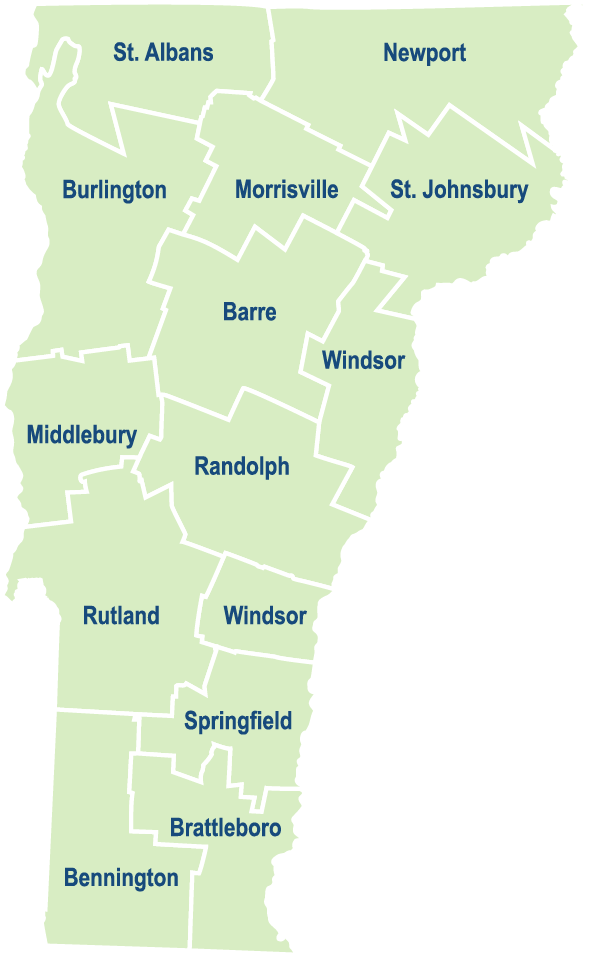 Map of health service areas in Vermont.